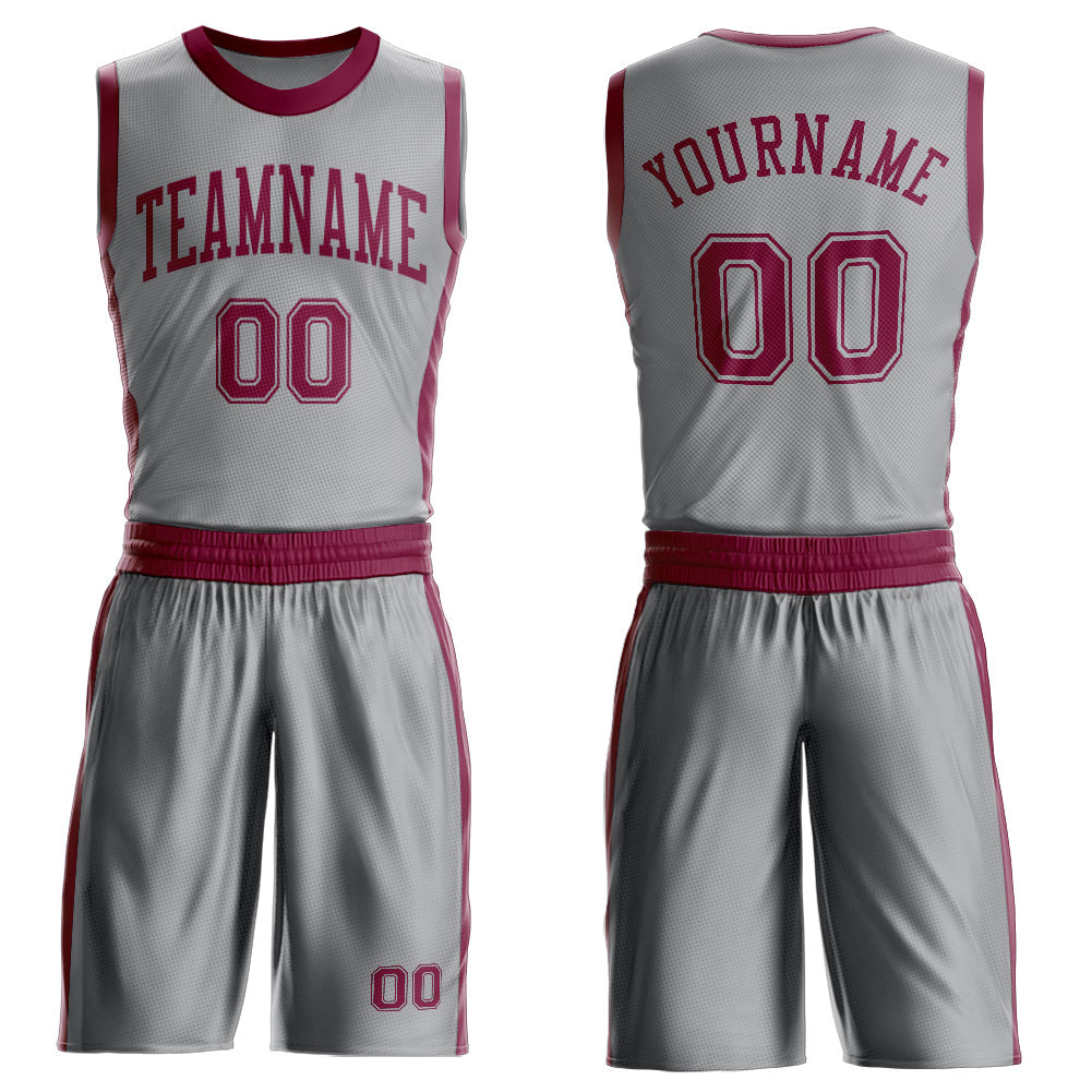 Custom Gray Maroon Round Neck Basketball Uniform Jersey - Main View