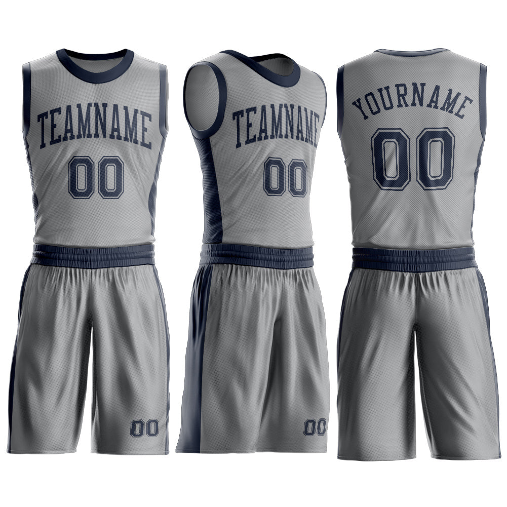 Custom Gray Navy Round Neck Basketball Uniform Jersey view 3