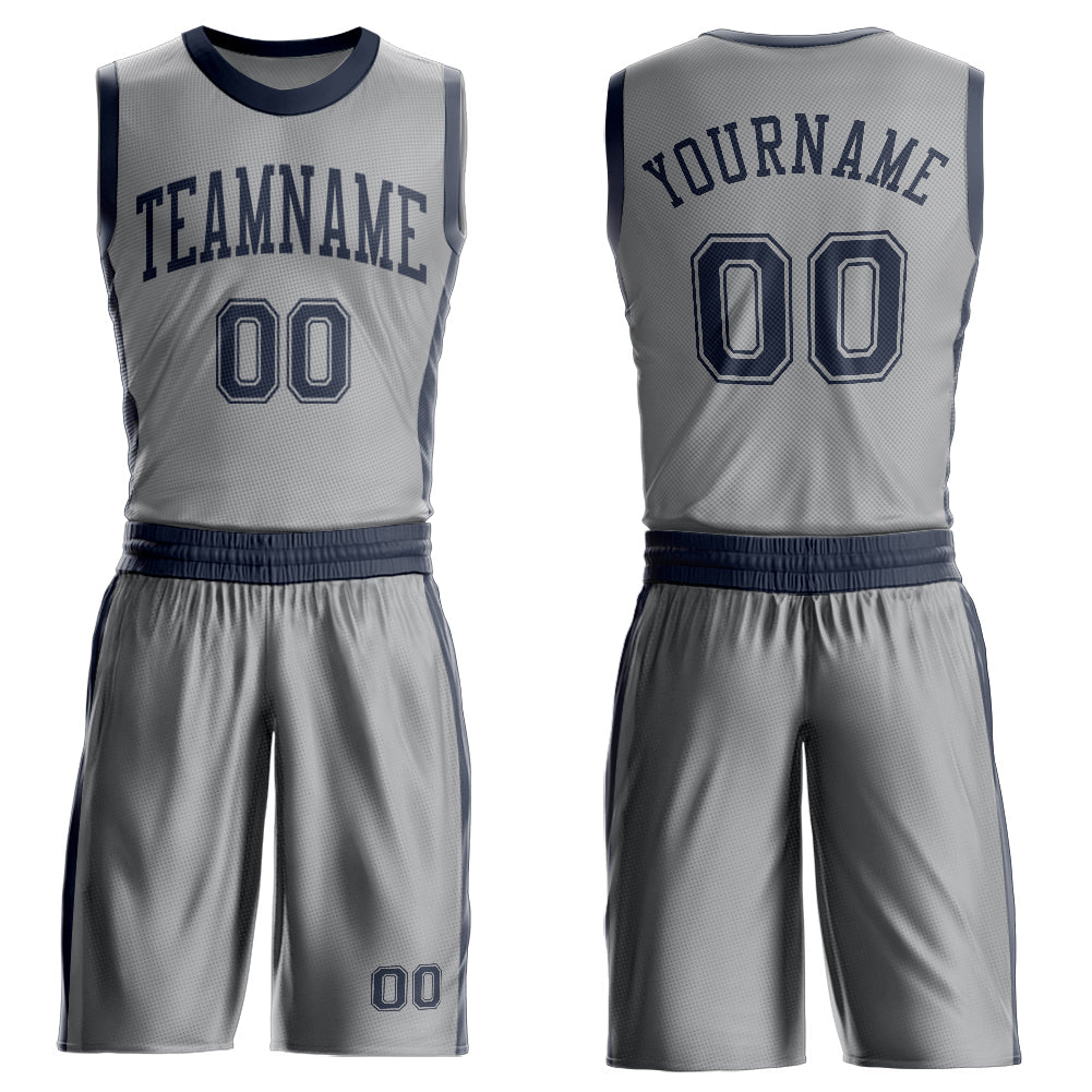 Custom Gray Navy Round Neck Basketball Uniform Jersey - Main View