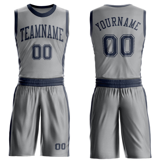 Custom Gray Navy Round Neck Basketball Uniform Jersey - Main View