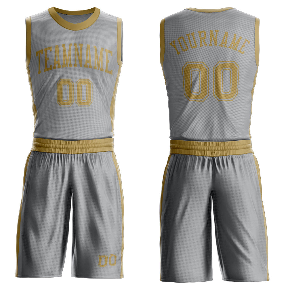 Custom Gray Old Gold Round Neck Basketball Uniform Jersey - Main View