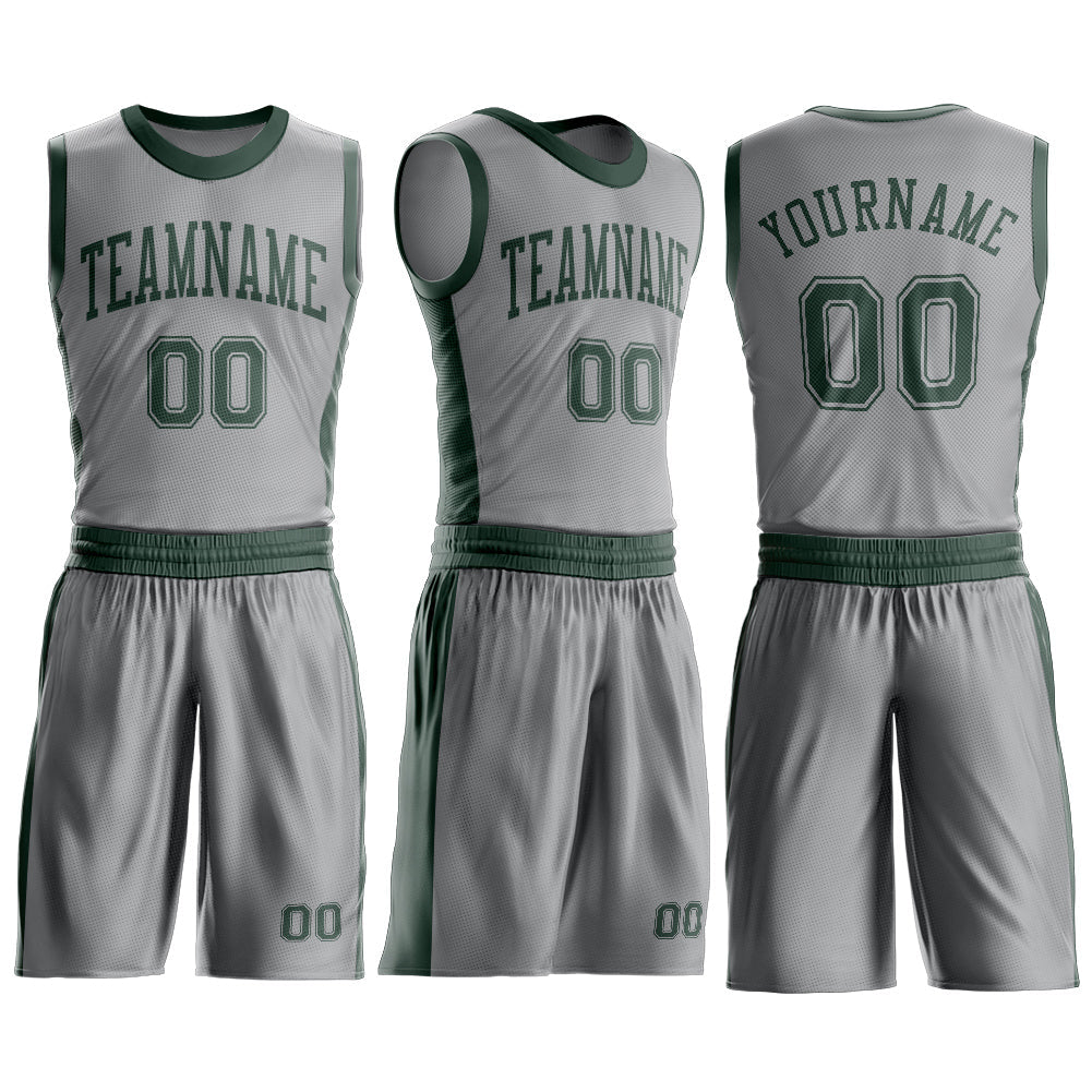 Custom Gray Green Round Neck Basketball Uniform Jersey view 3