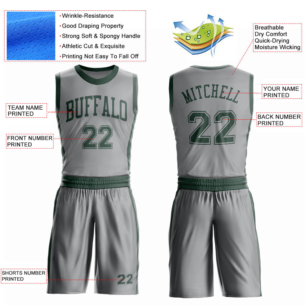 Custom Gray Green Round Neck Basketball Uniform Jersey view 4