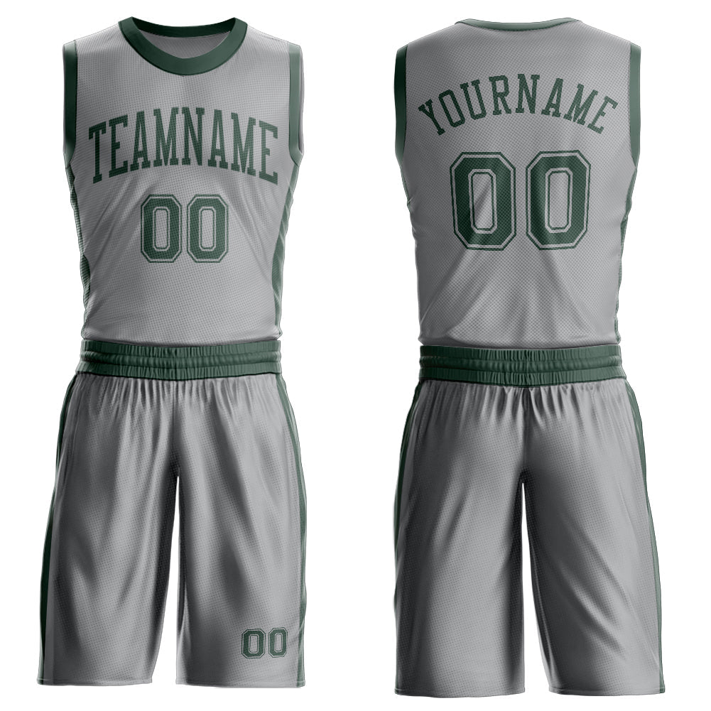 Custom Gray Green Round Neck Basketball Uniform Jersey - Main View