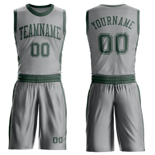 Custom Gray Green Round Neck Basketball Uniform Jersey - Main View