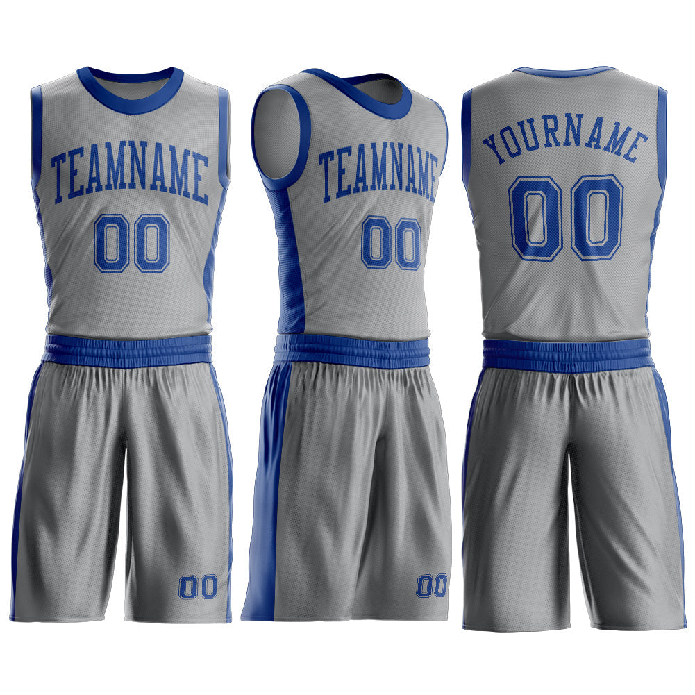 Custom Gray Royal Round Neck Basketball Uniform Jersey view 3