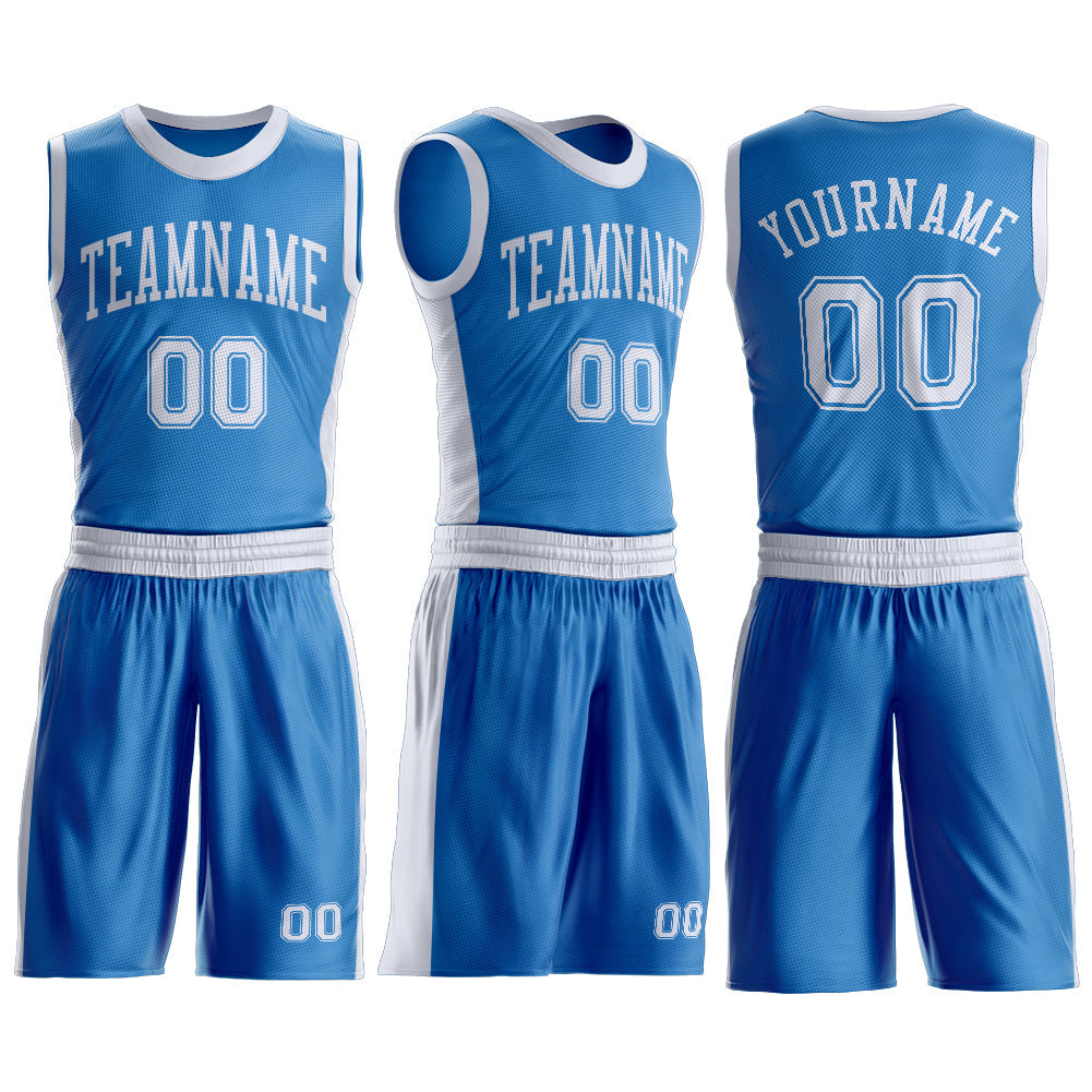Custom Blue White Round Neck Basketball Uniform Jersey view 3