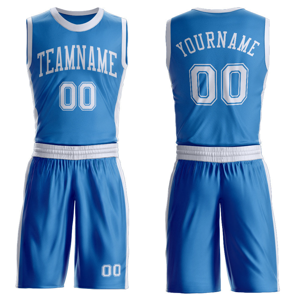 Custom Blue White Round Neck Basketball Uniform Jersey - Main View