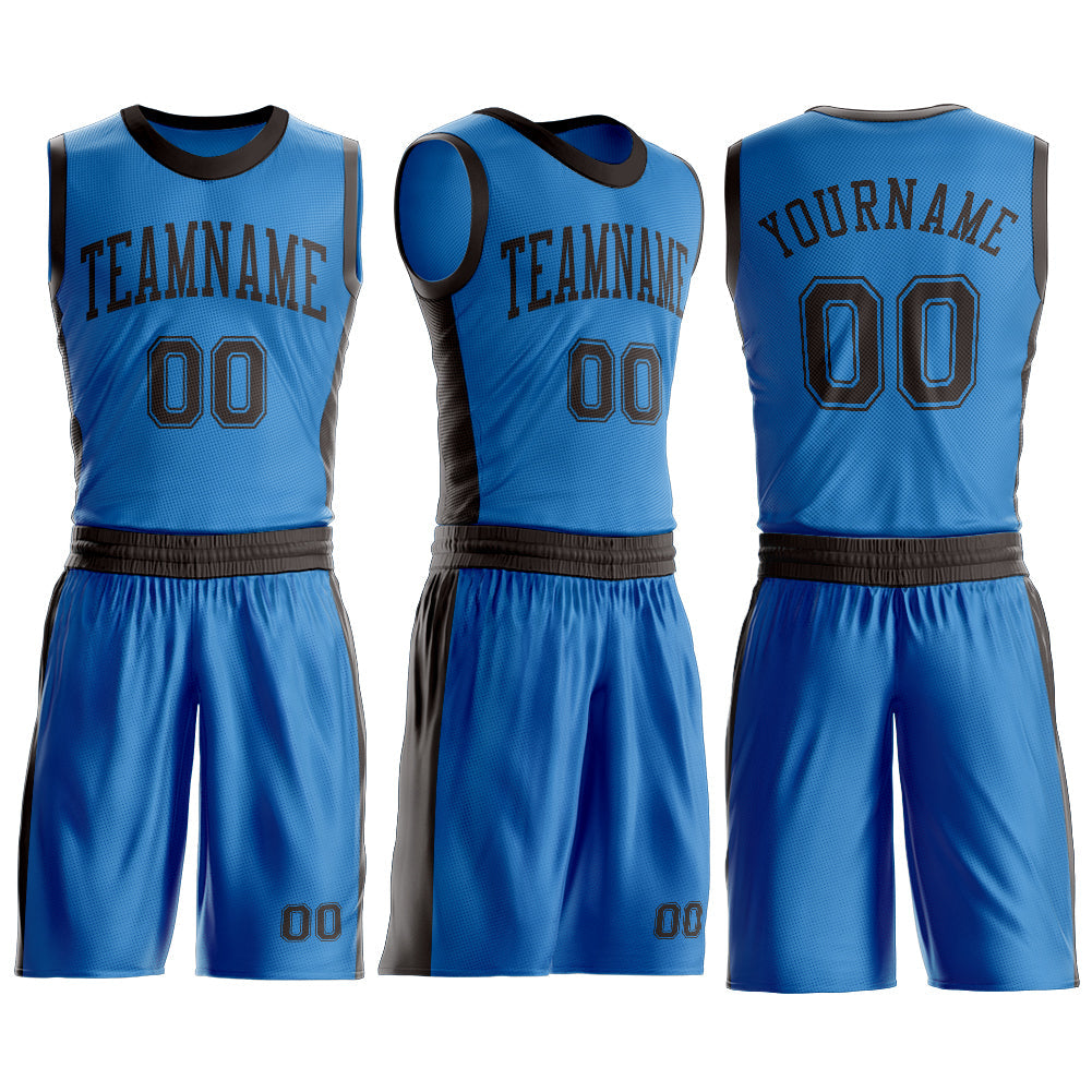 Custom Blue Brown Round Neck Basketball Uniform Jersey view 3
