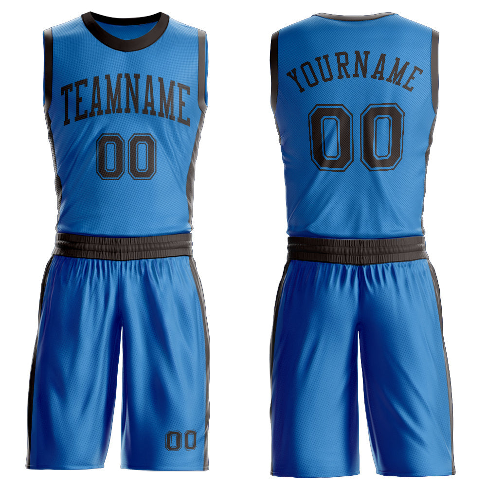 Custom Blue Brown Round Neck Basketball Uniform Jersey - Main View
