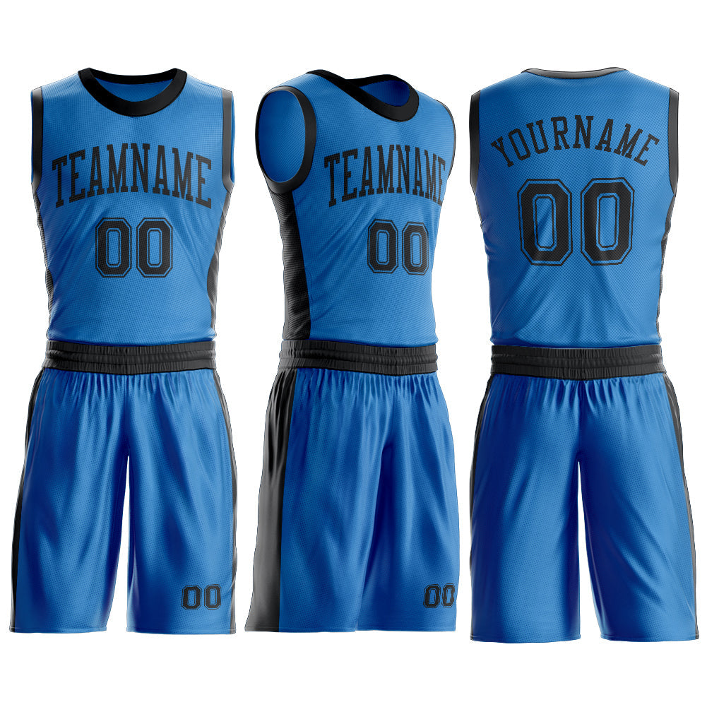Custom Blue Black Round Neck Basketball Uniform Jersey view 3