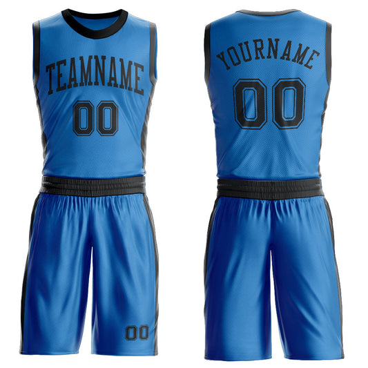 Custom Blue Black Round Neck Basketball Uniform Jersey - Main View