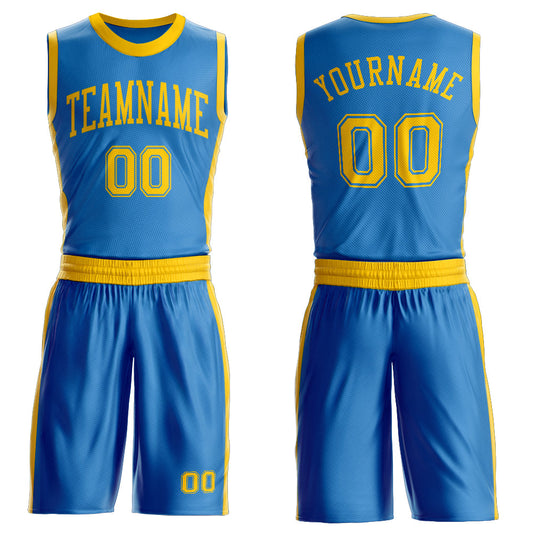 Custom Blue Gold Round Neck Basketball Uniform Jersey - Main View