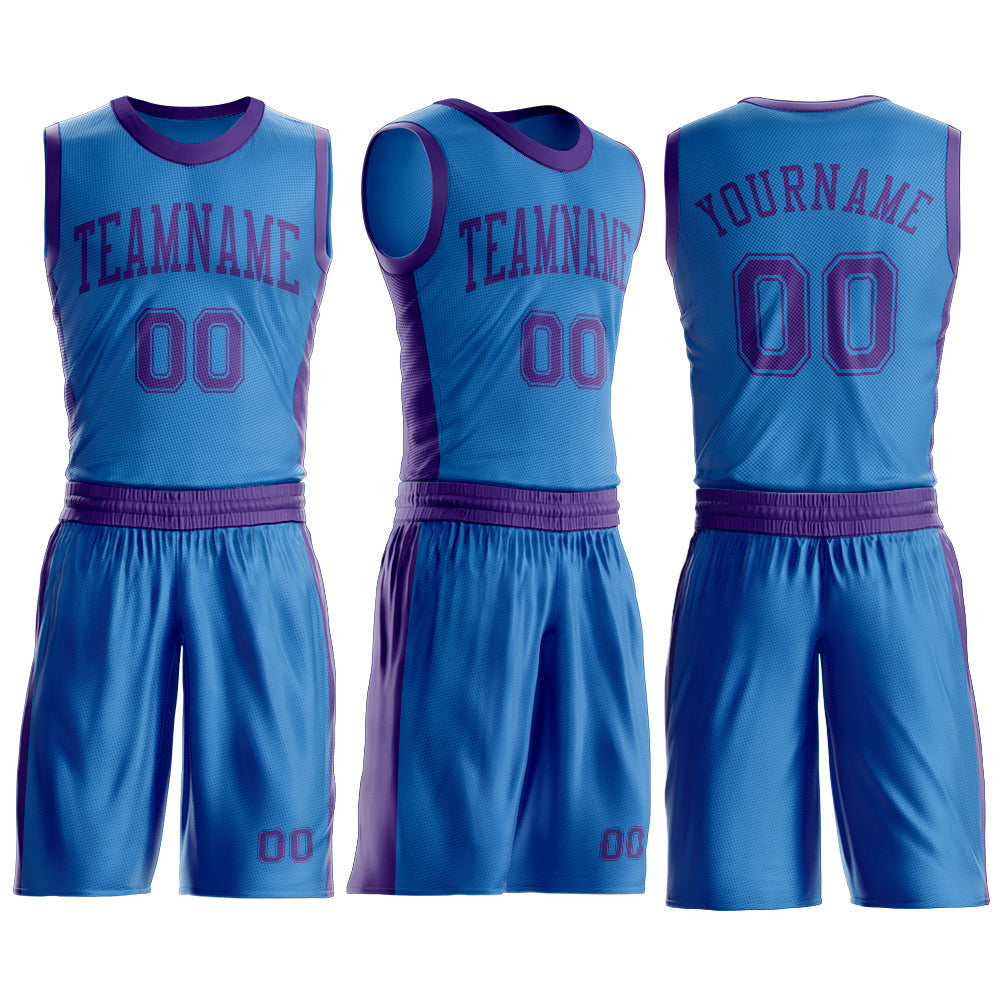Custom Blue Purple Round Neck Basketball Uniform Jersey view 3