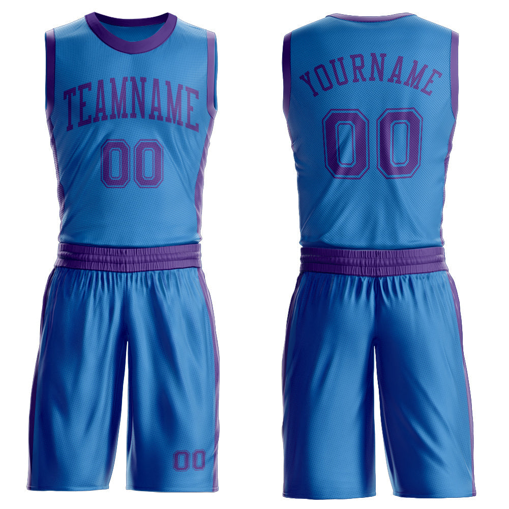 Custom Blue Purple Round Neck Basketball Uniform Jersey - Main View