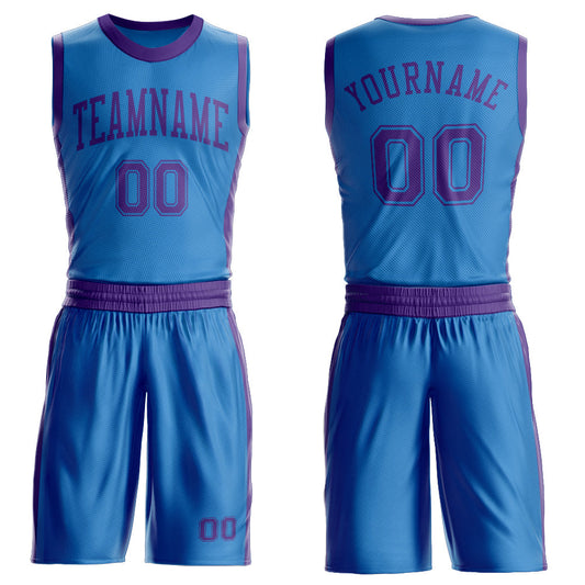 Custom Blue Purple Round Neck Basketball Uniform Jersey - Main View