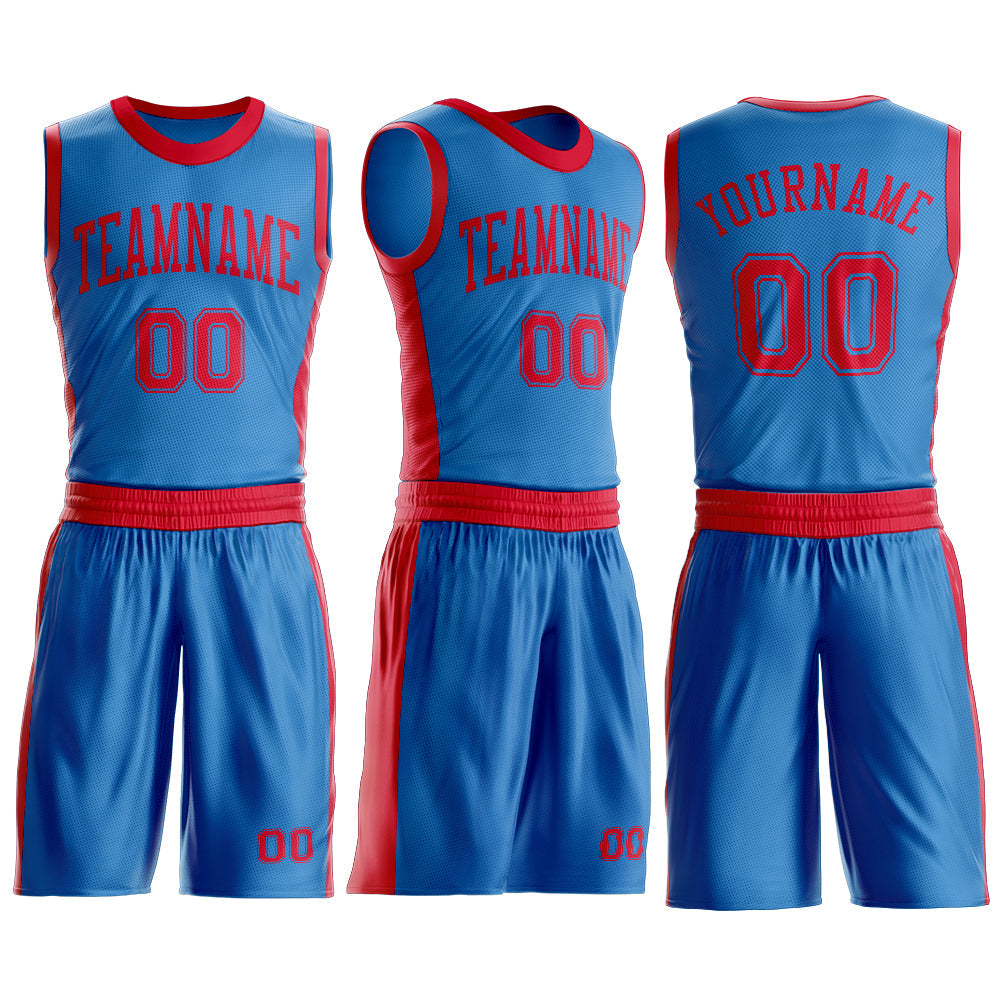 Custom Blue Red Round Neck Basketball Uniform Jersey view 3
