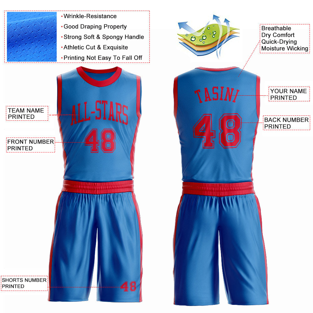 Custom Blue Red Round Neck Basketball Uniform Jersey view 4