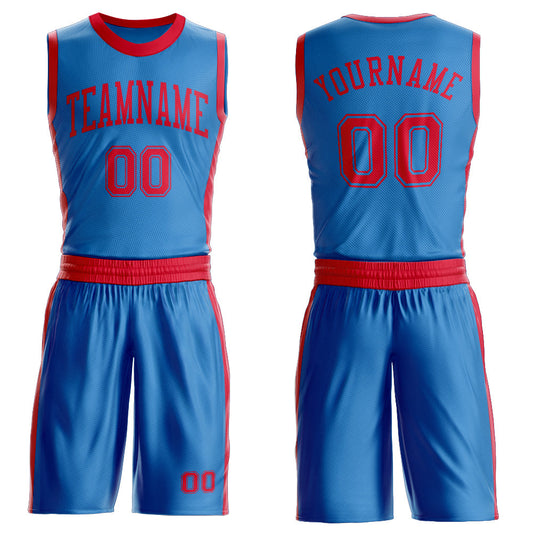 Custom Blue Red Round Neck Basketball Uniform Jersey - Main View