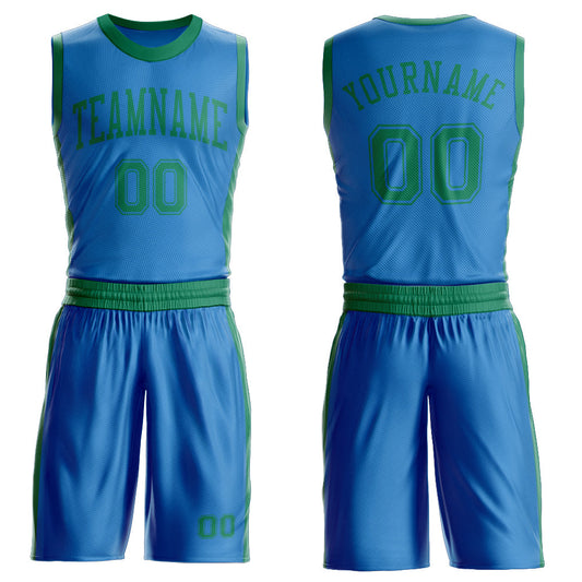 Custom Blue Kelly Green Round Neck Basketball Uniform Jersey - Main View