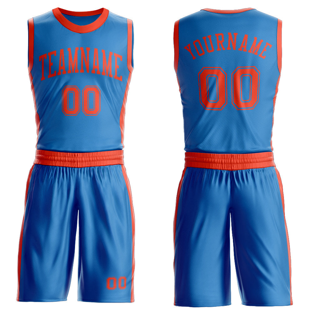 Custom Blue Orange Round Neck Basketball Uniform Jersey - Main View