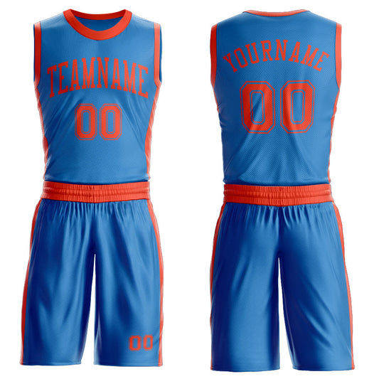 Custom Blue Orange Round Neck Basketball Uniform Jersey - Main View