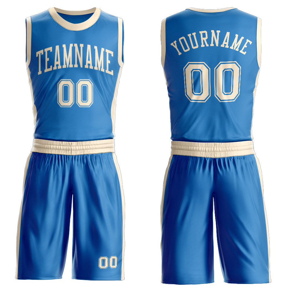 Custom Blue Cream Round Neck Basketball Uniform Jersey - Main View