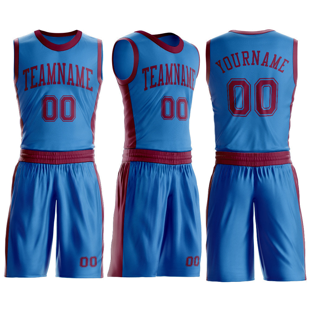 Custom Blue Maroon Round Neck Basketball Uniform Jersey view 3