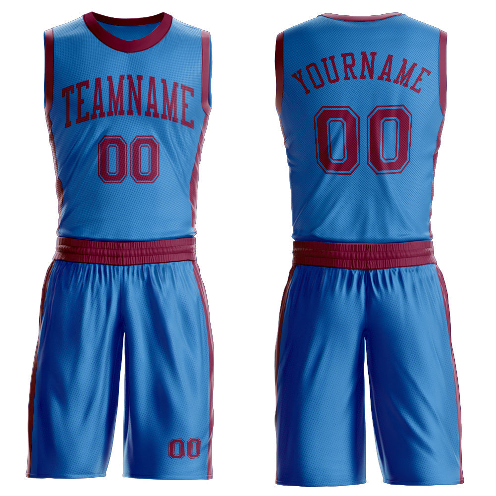 Custom Blue Maroon Round Neck Basketball Uniform Jersey - Main View