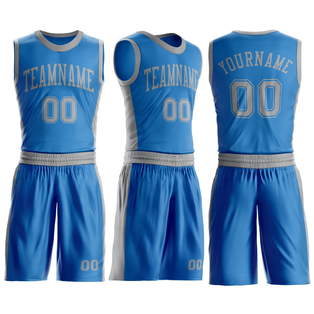Custom Blue Gray Round Neck Basketball Uniform Jersey view 3
