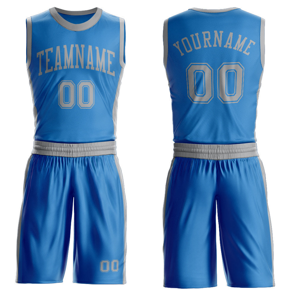 Custom Blue Gray Round Neck Basketball Uniform Jersey - Main View