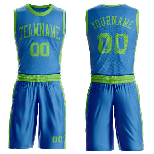 Custom Blue Neon Green Round Neck Basketball Uniform Jersey - Main View