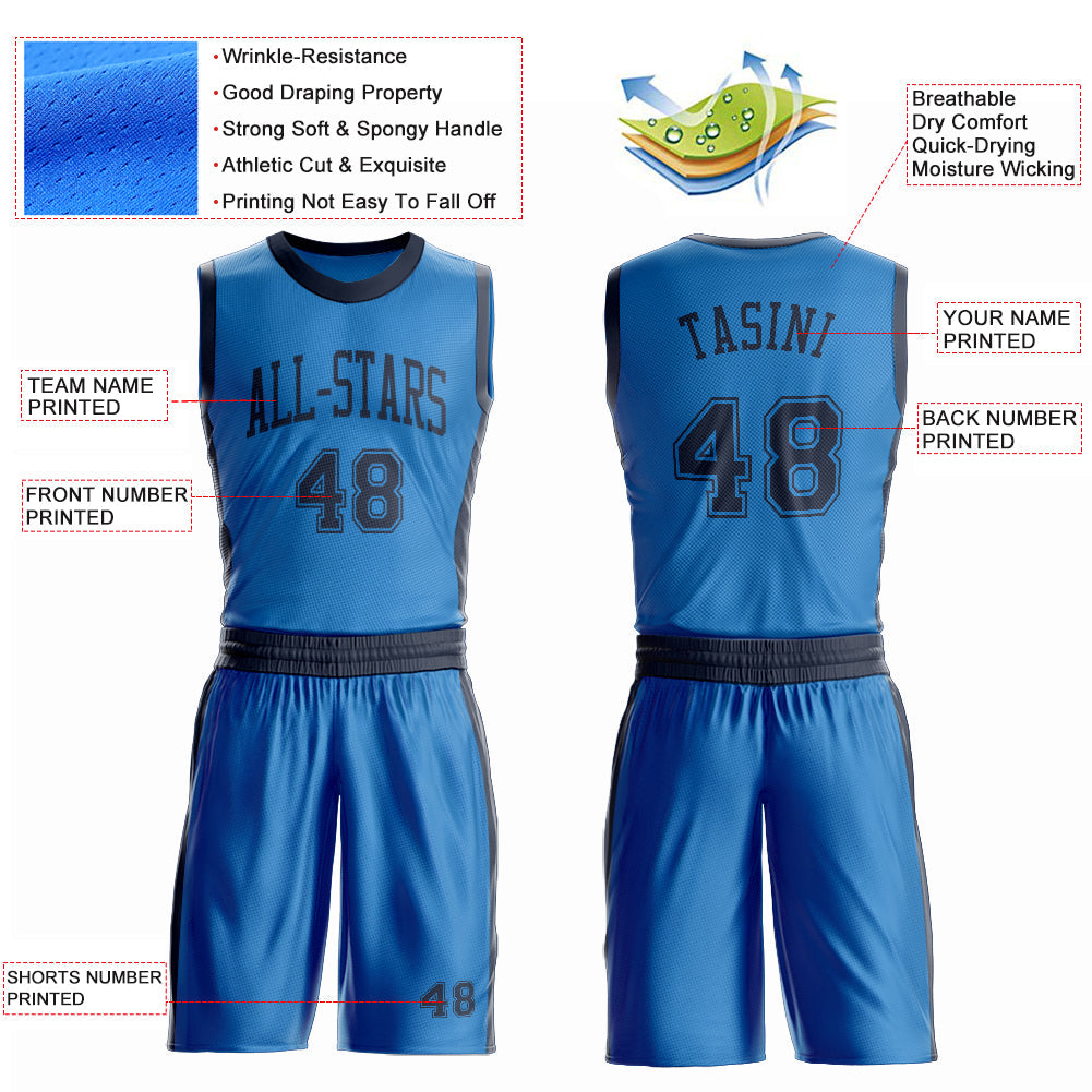 Custom Blue Navy Round Neck Basketball Uniform Jersey view 4