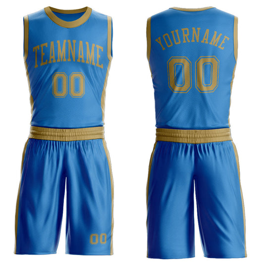 Custom Blue Old Gold Round Neck Basketball Uniform Jersey - Main View