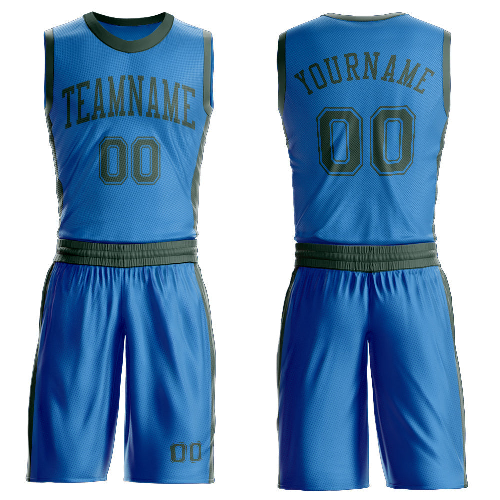 Custom Blue Green Round Neck Basketball Uniform Jersey - Main View