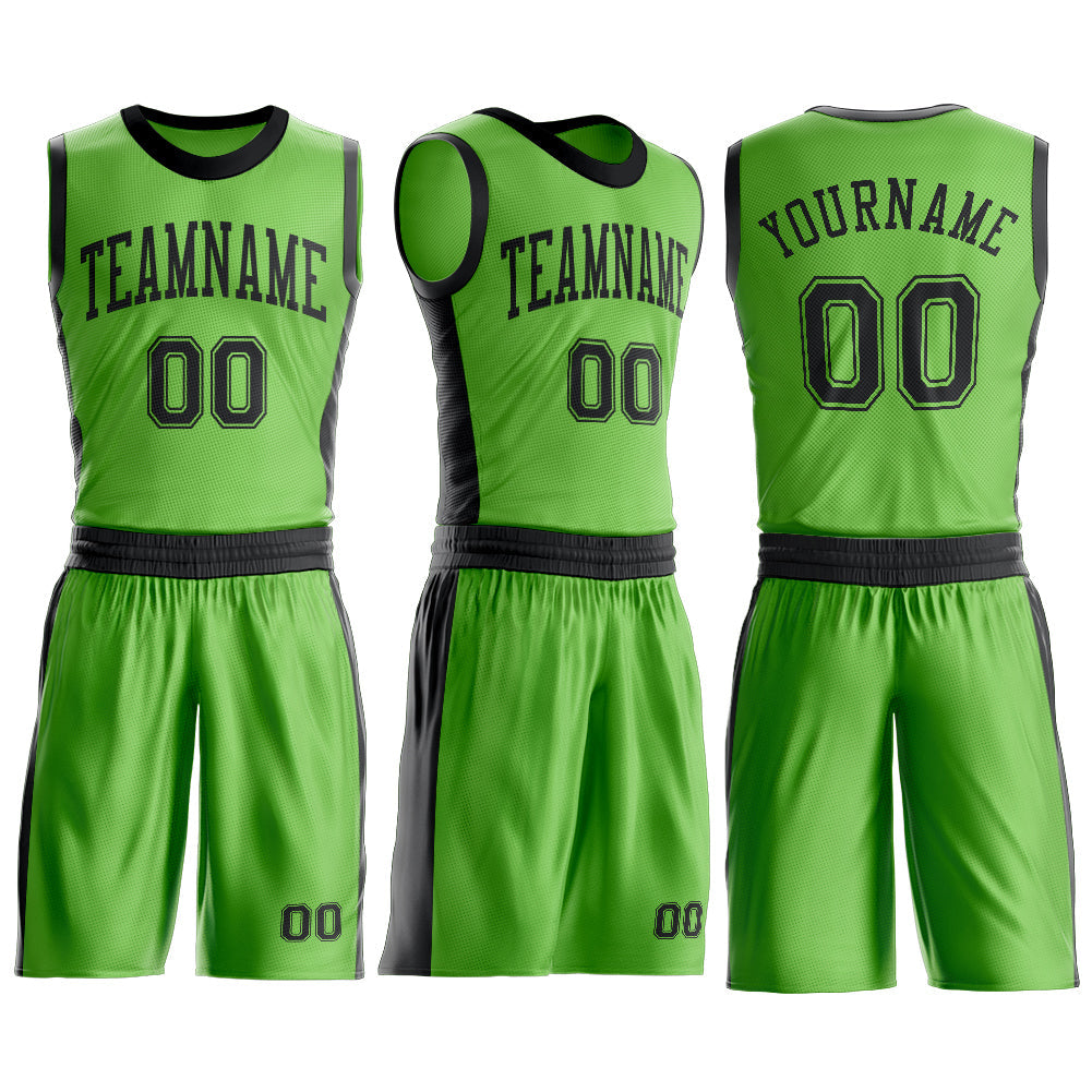Custom Neon Green Black Round Neck Basketball Uniform Jersey view 3