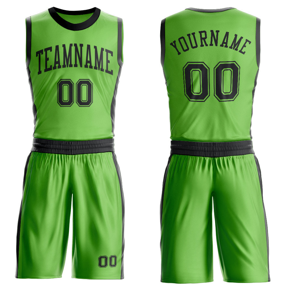 Custom Neon Green Black Round Neck Basketball Uniform Jersey - Main View