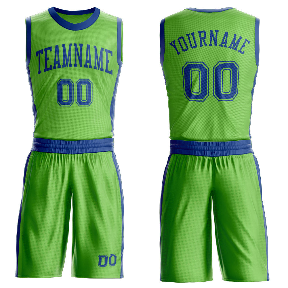 Custom Neon Green Royal Round Neck Basketball Uniform Jersey - Main View