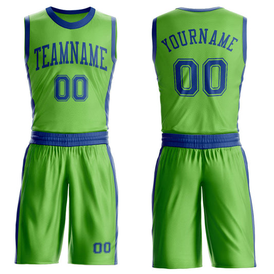 Custom Neon Green Royal Round Neck Basketball Uniform Jersey - Main View