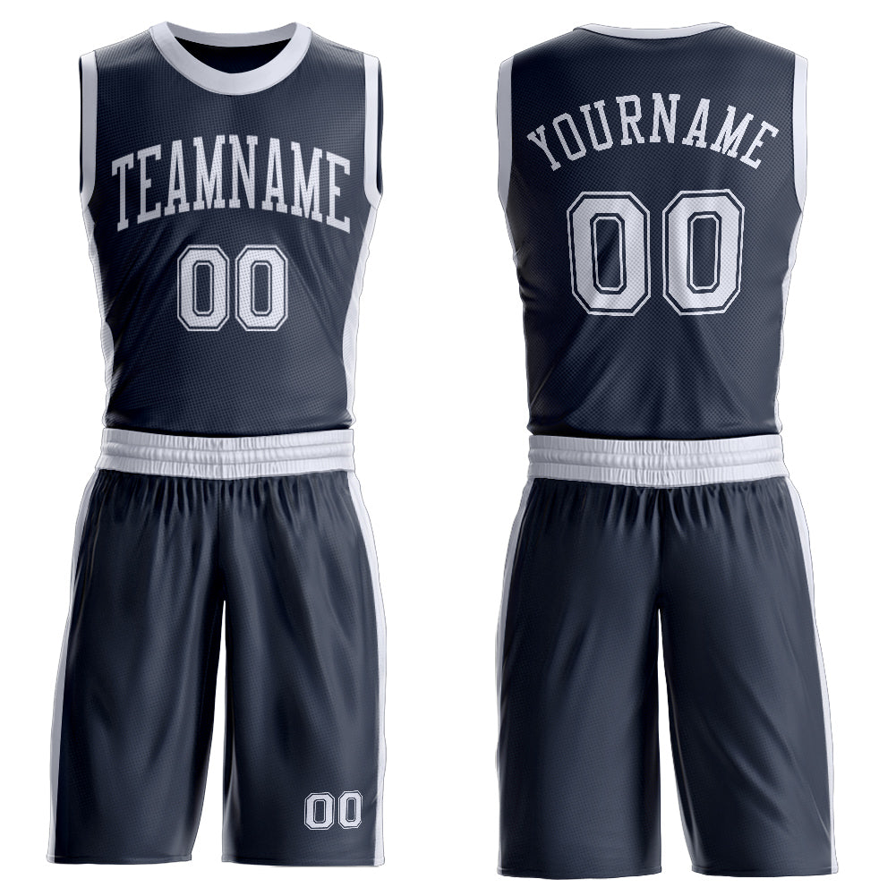 Custom Navy White Round Neck Basketball Uniform Jersey - Main View