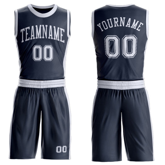 Custom Navy White Round Neck Basketball Uniform Jersey - Main View