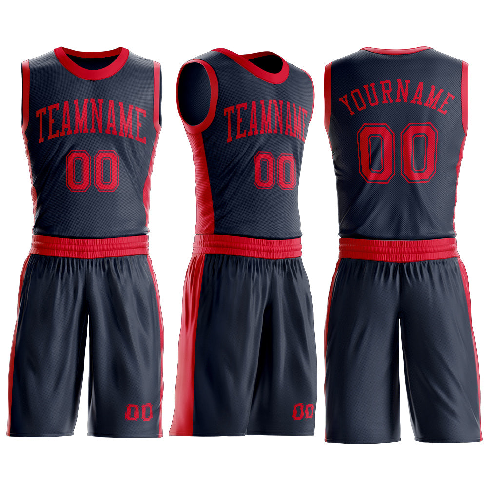 Custom Navy Red Round Neck Basketball Uniform Jersey view 3
