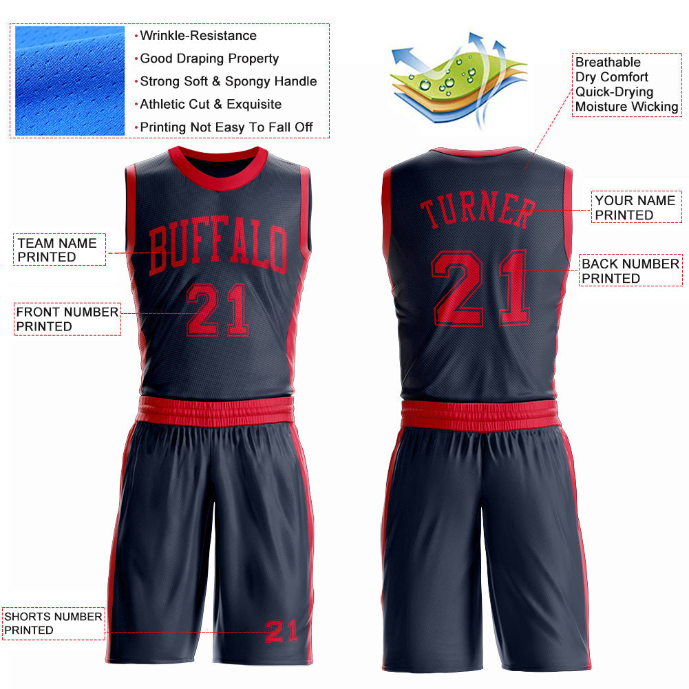 Custom Navy Red Round Neck Basketball Uniform Jersey view 4