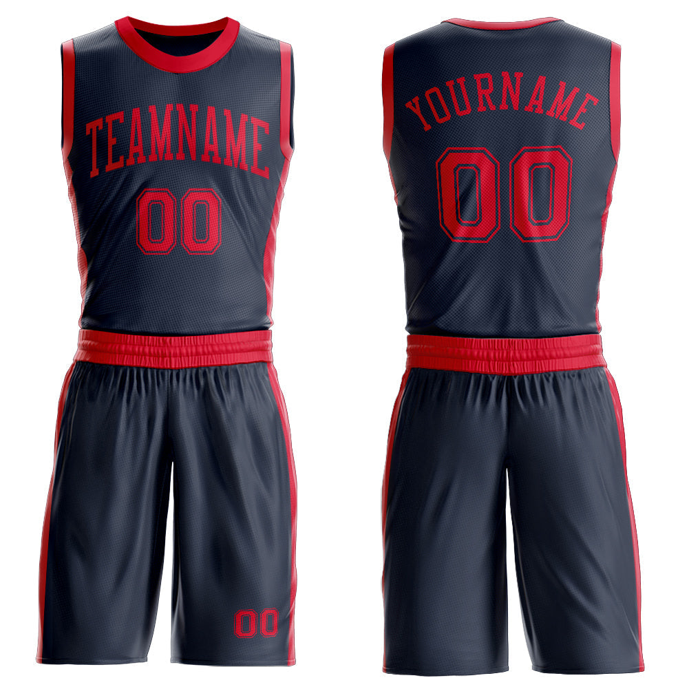 Custom Navy Red Round Neck Basketball Uniform Jersey - Main View