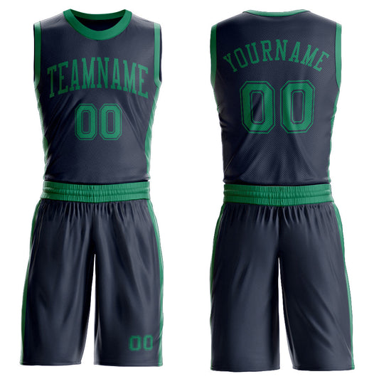 Custom Navy Kelly Green Round Neck Basketball Uniform Jersey - Main View