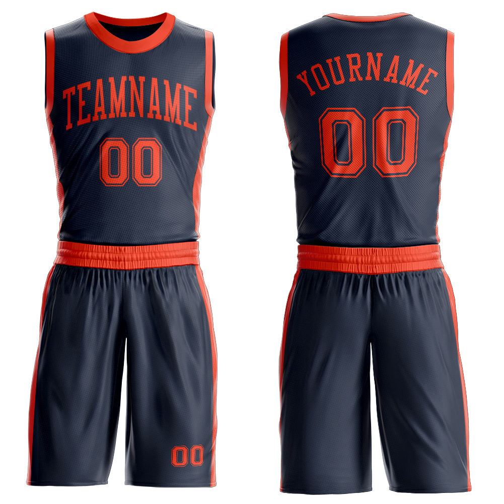 Custom Navy Orange Round Neck Basketball Uniform Jersey - Main View