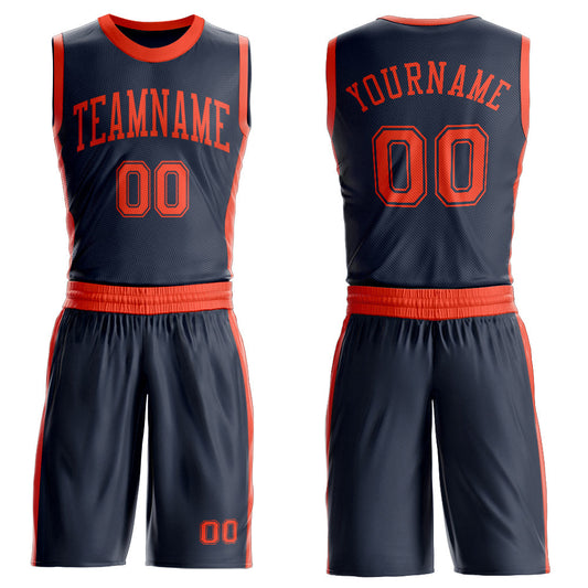 Custom Navy Orange Round Neck Basketball Uniform Jersey - Main View