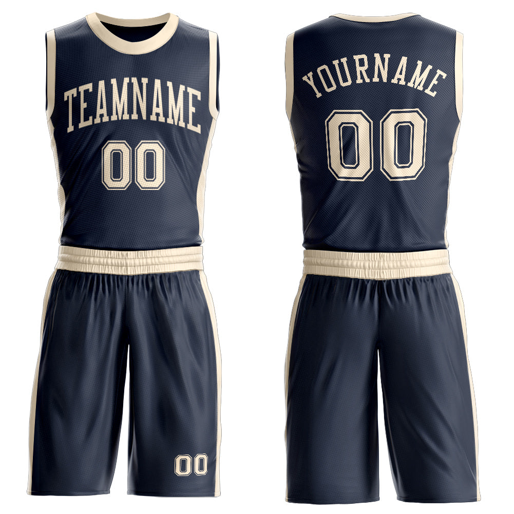 Custom Navy Cream Round Neck Basketball Uniform Jersey - Main View