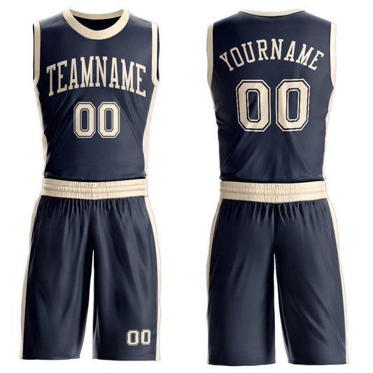 Custom Navy Cream Round Neck Basketball Uniform Jersey - Main View