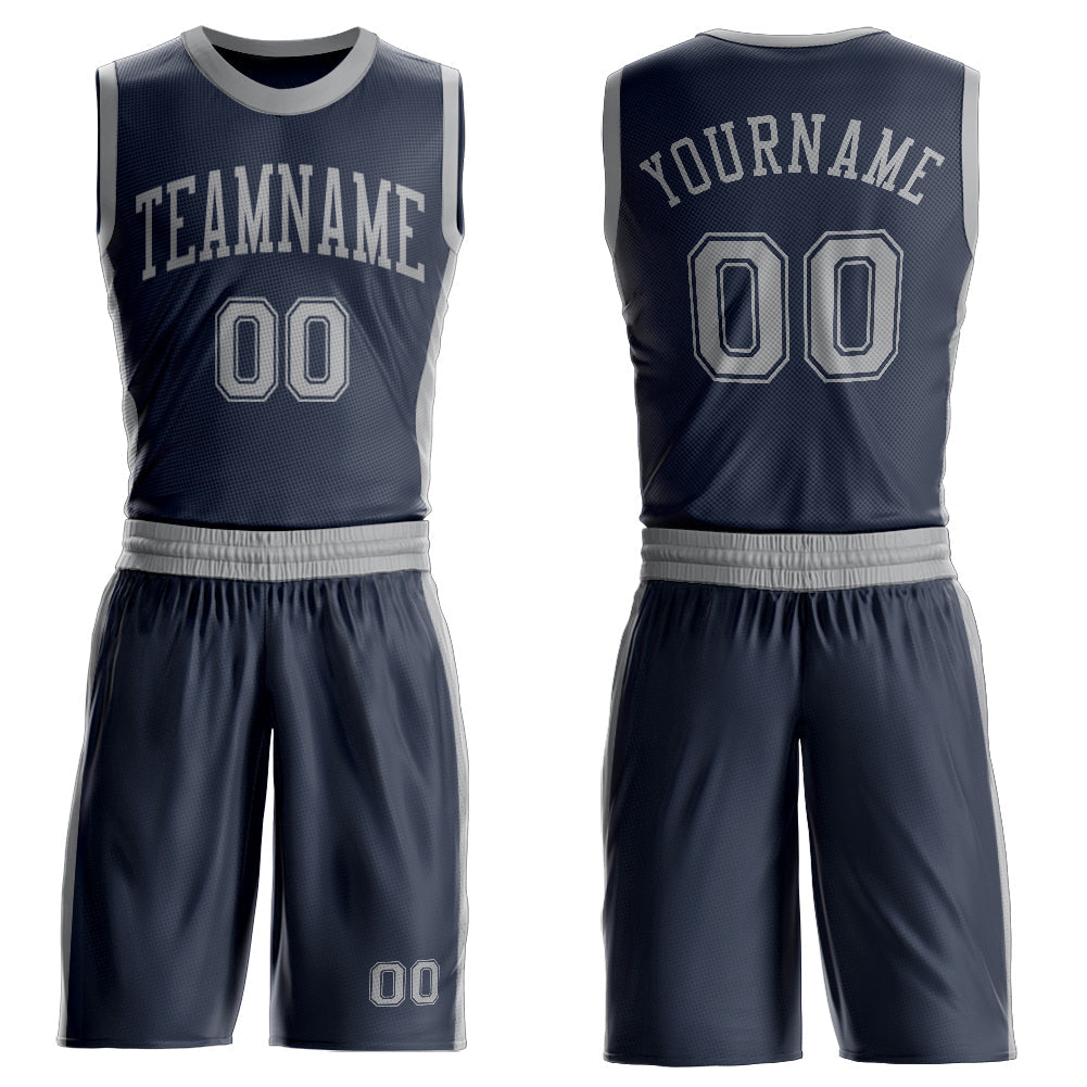 Custom Navy Gray Round Neck Basketball Uniform Jersey - Main View